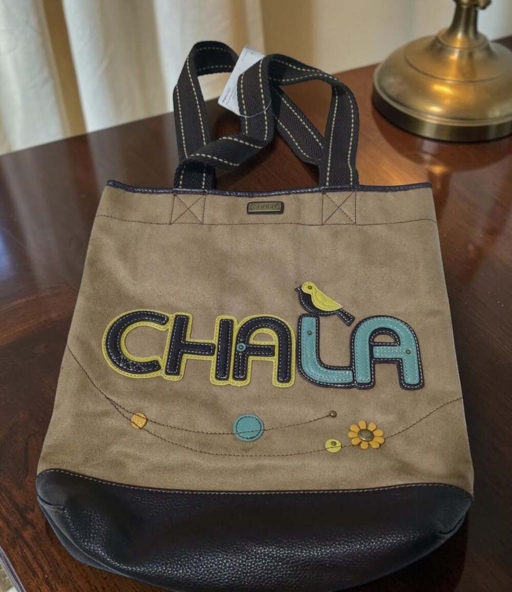 Chala Canvas and Faux Leather Logo Bird and Flower Tote Handbag